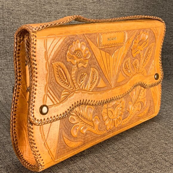 Vintage Hand Tooled Leather Noami Purse - floral large case handmade handbag - Picture 4 of 16